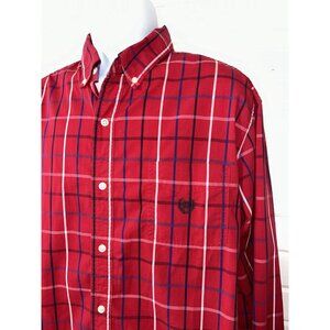 Chaps Ralph Lauren Sz XL Red Plaid Shirt Stretch Easy Care L/S Pocket Logo EUC
